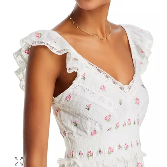 LoveShackFancy Finny Dress M NWT White Pink Floral Lace Smocked Mini Cottagecore - Picture 3 of 11